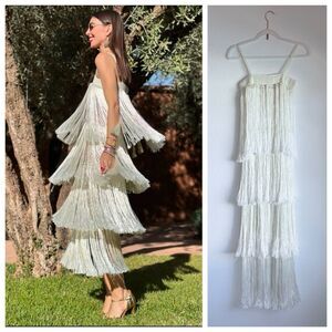 NWT My Beachy Side Angelica Hand Crocheted Fringe Dress in Ivory Size XS-S